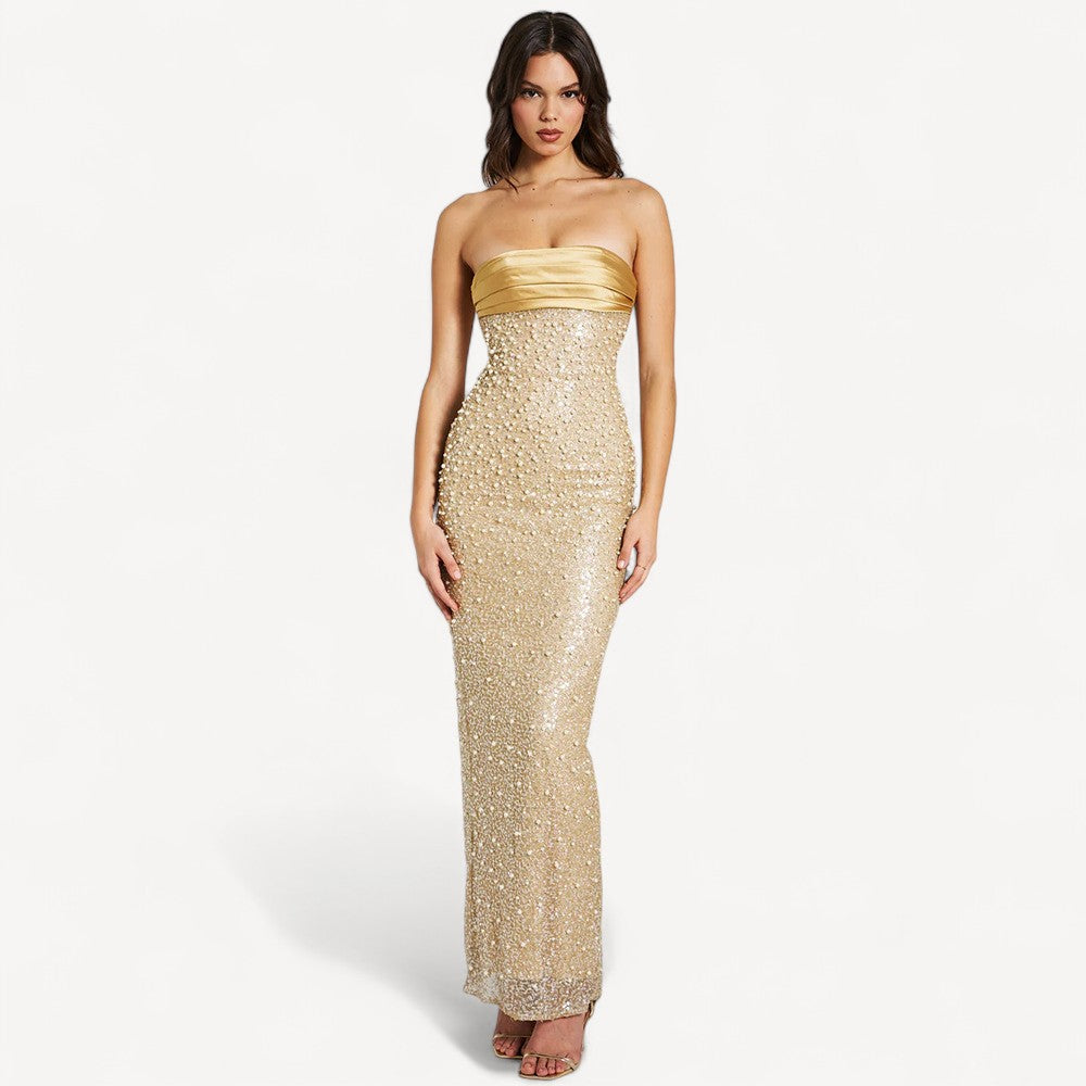 Gold Strapless Sequin Dress