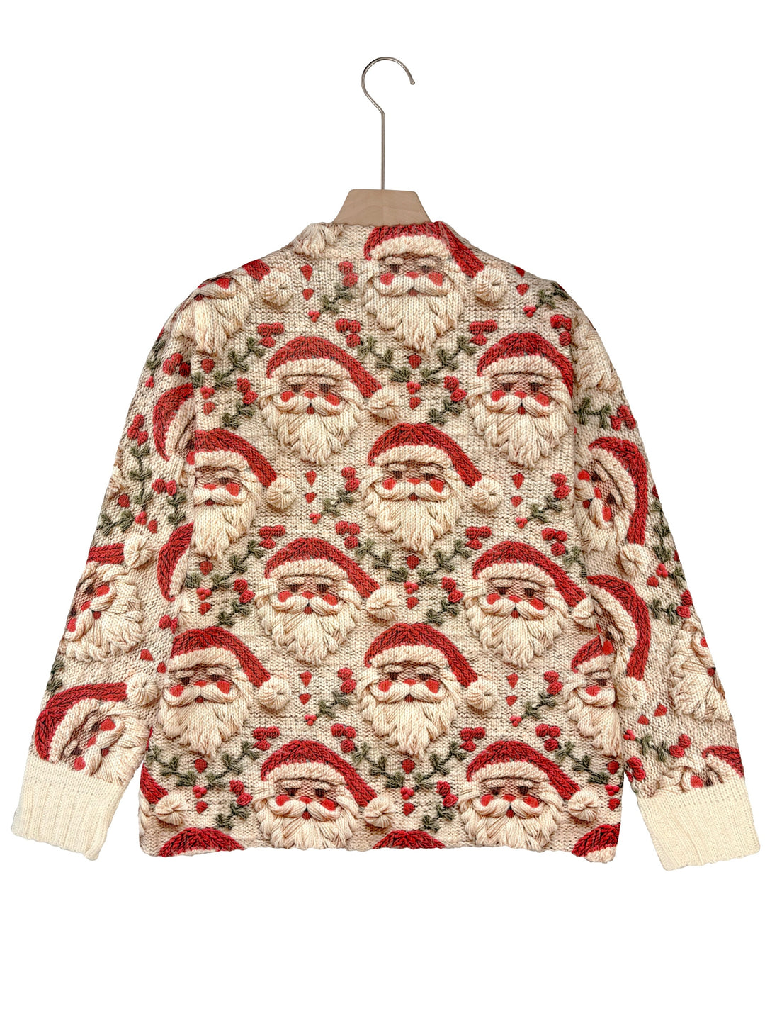 Festive Santa Print Button-Up Cardigan