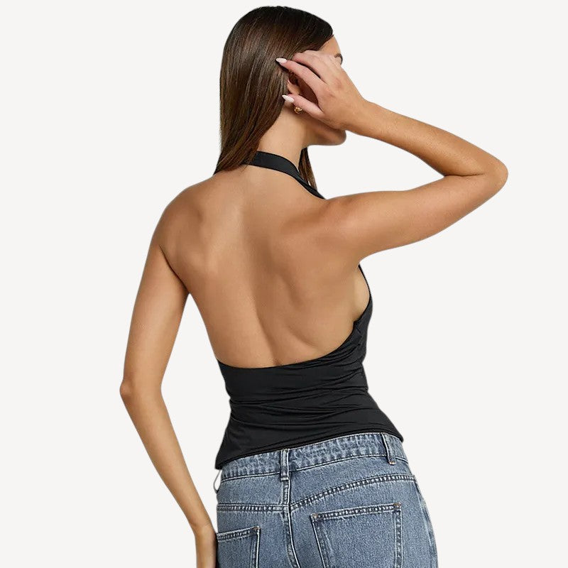 Black Halter Wrap Top
