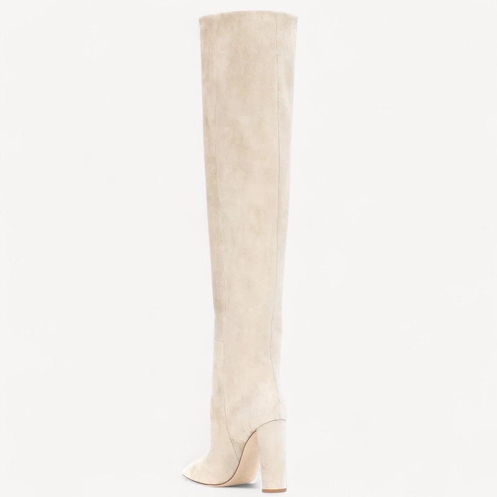 Beige Suede Knee Boots