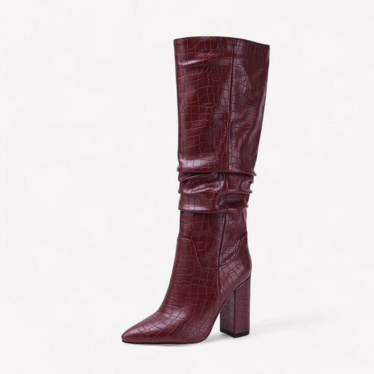 Croc-Embossed Vegan Knee Boots