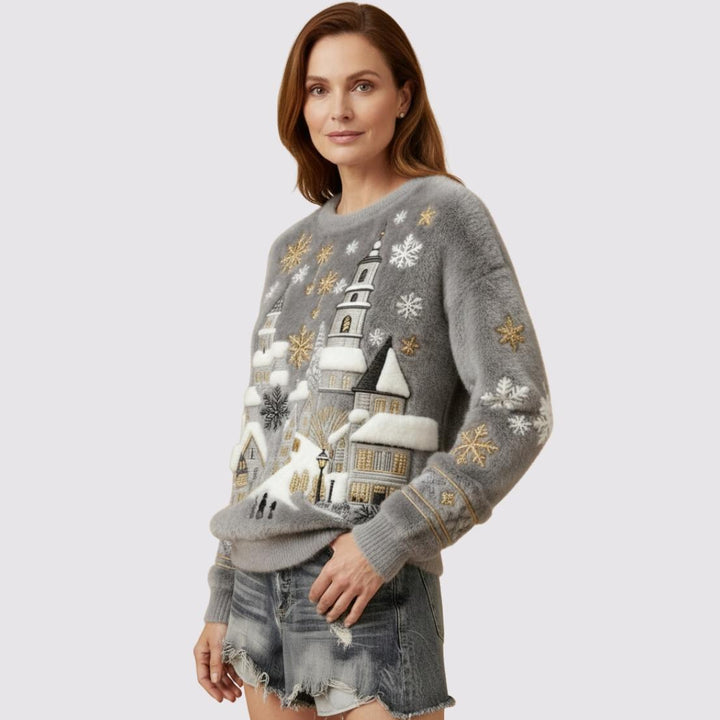 Elara - Snowfall Village Embroidered Plush Jumper