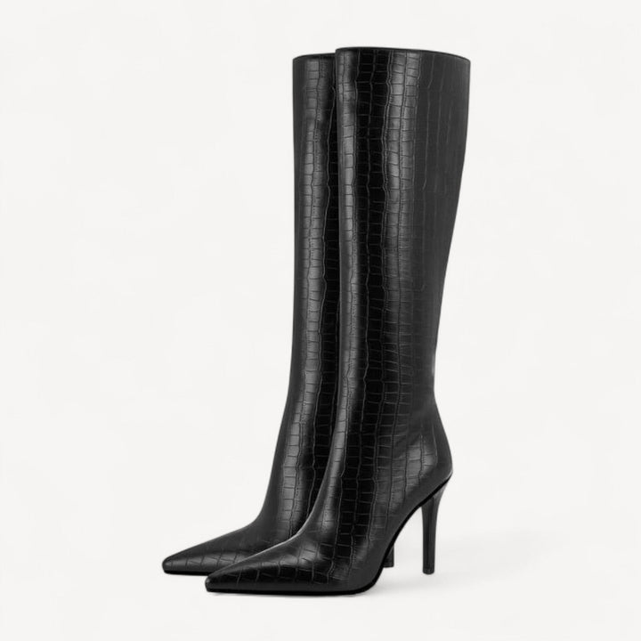 Black Croc Stiletto Boots