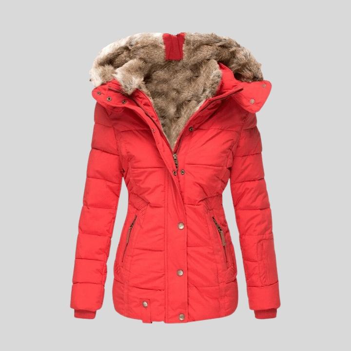 Women’s Long Sleeve Puffer Coat with Soft Fur Lining