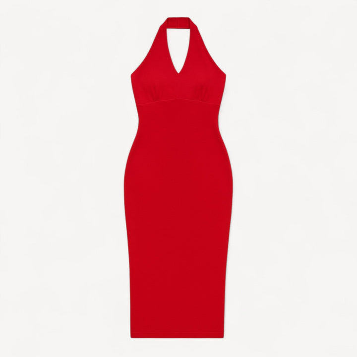 Red Halter Midi Dress