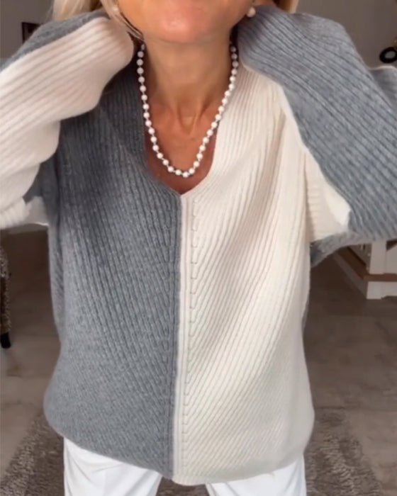 Two-Tone V-Neck Cardigan