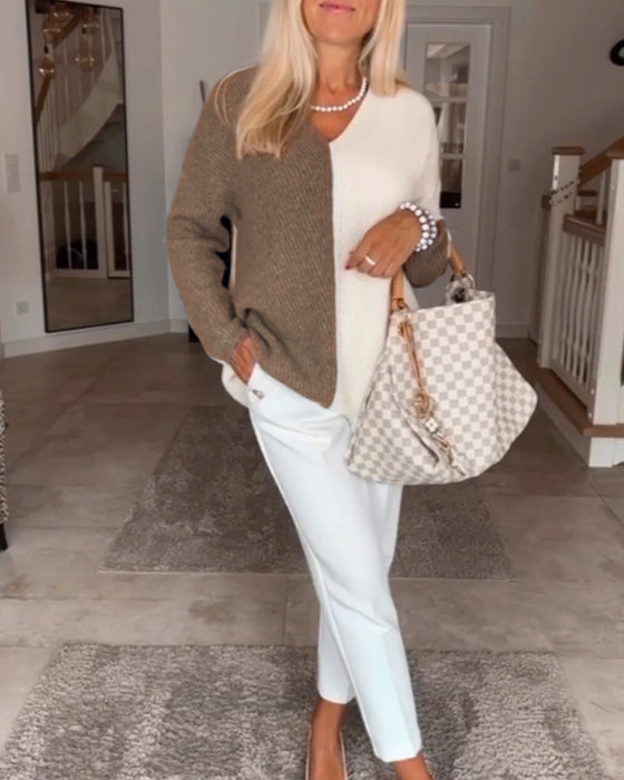 Two-Tone V-Neck Cardigan