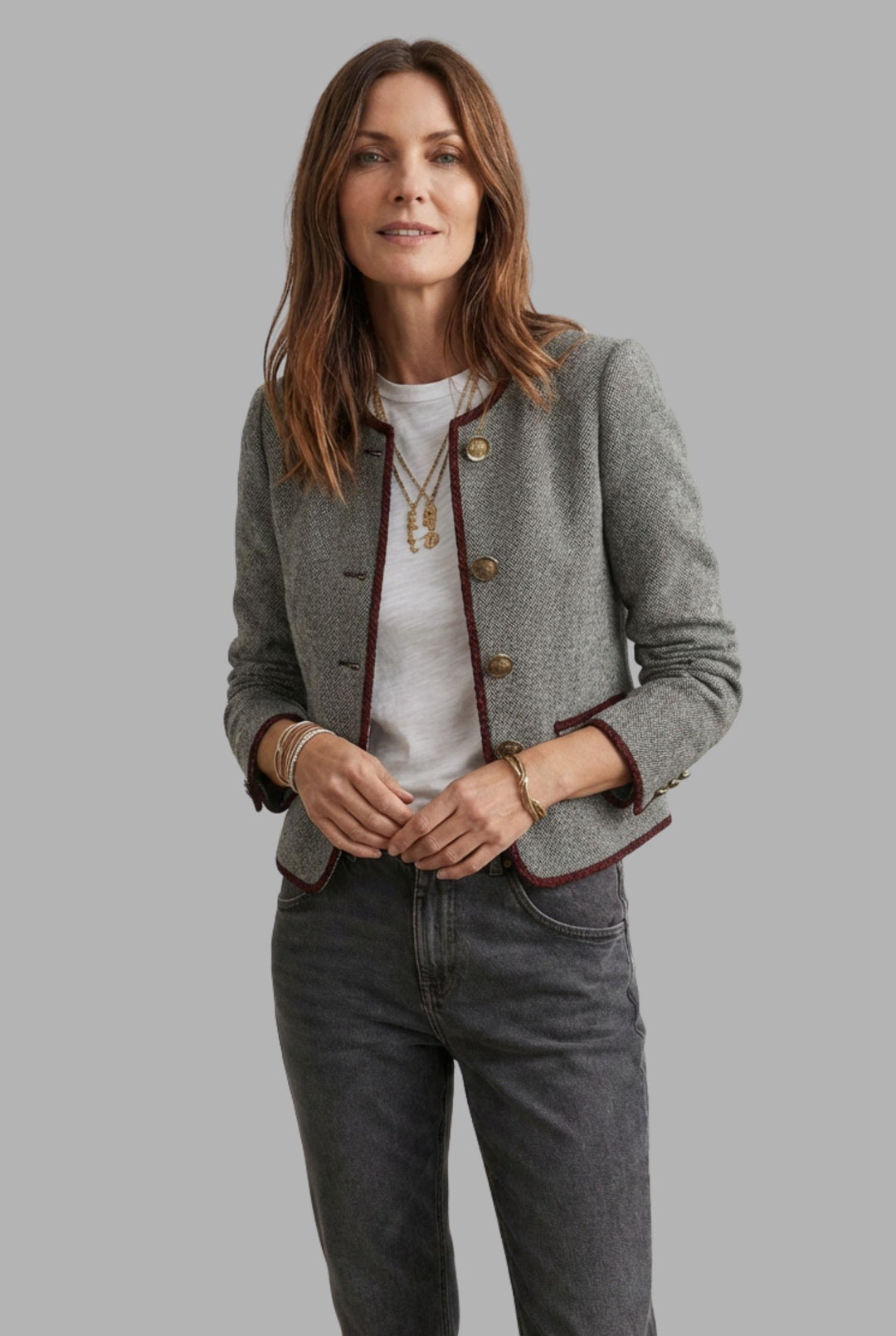 Eleanor - Casual Gray Button Jacket
