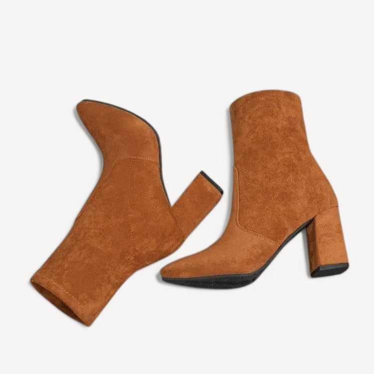 Square-Toe Suede Booties