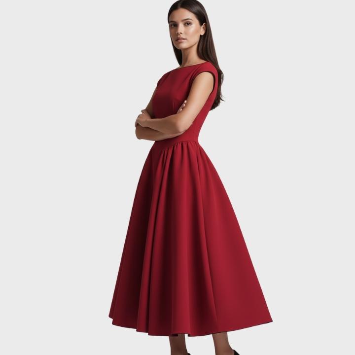 Women's Elegant A-Line Pleated Skirt Midi Dress