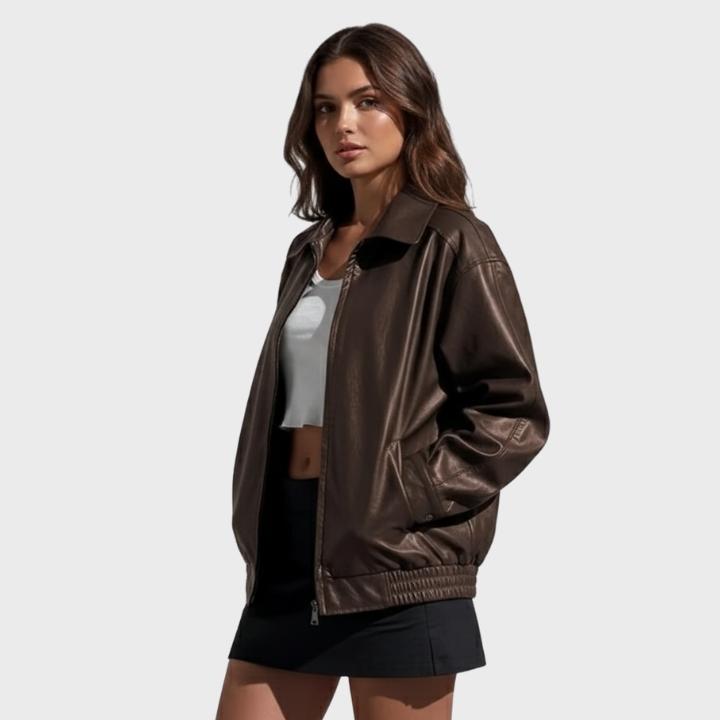 Women’s Classic Brown Zip-Up Leather Jacket