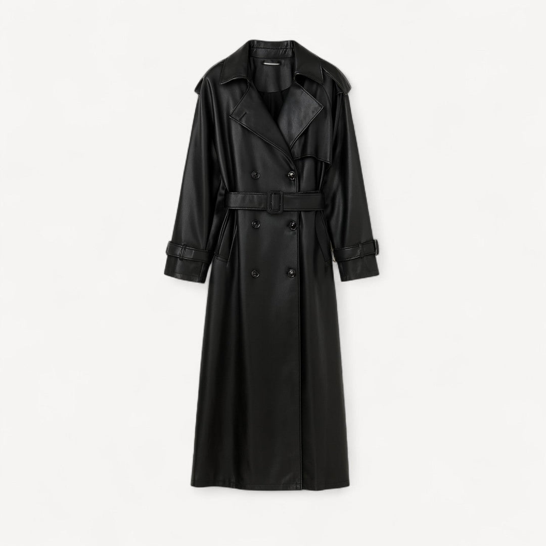 Long Black Leather Trench