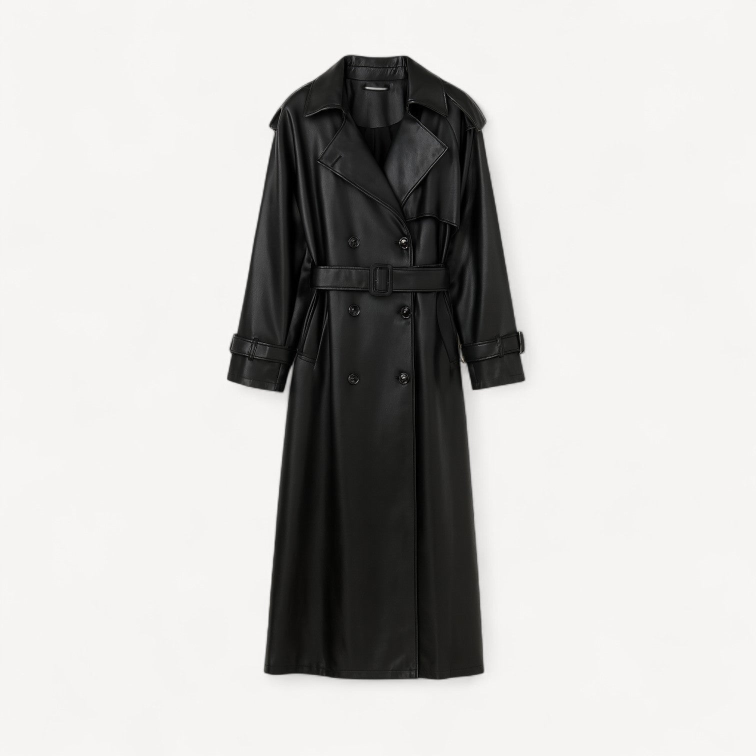 Long Black Leather Trench