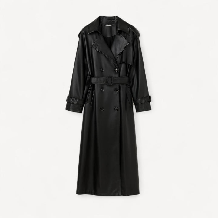 Long Black Leather Trench
