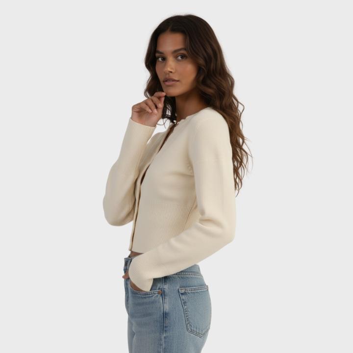 Women's Modern Slim-Fit Button Front Cropped Cardigan