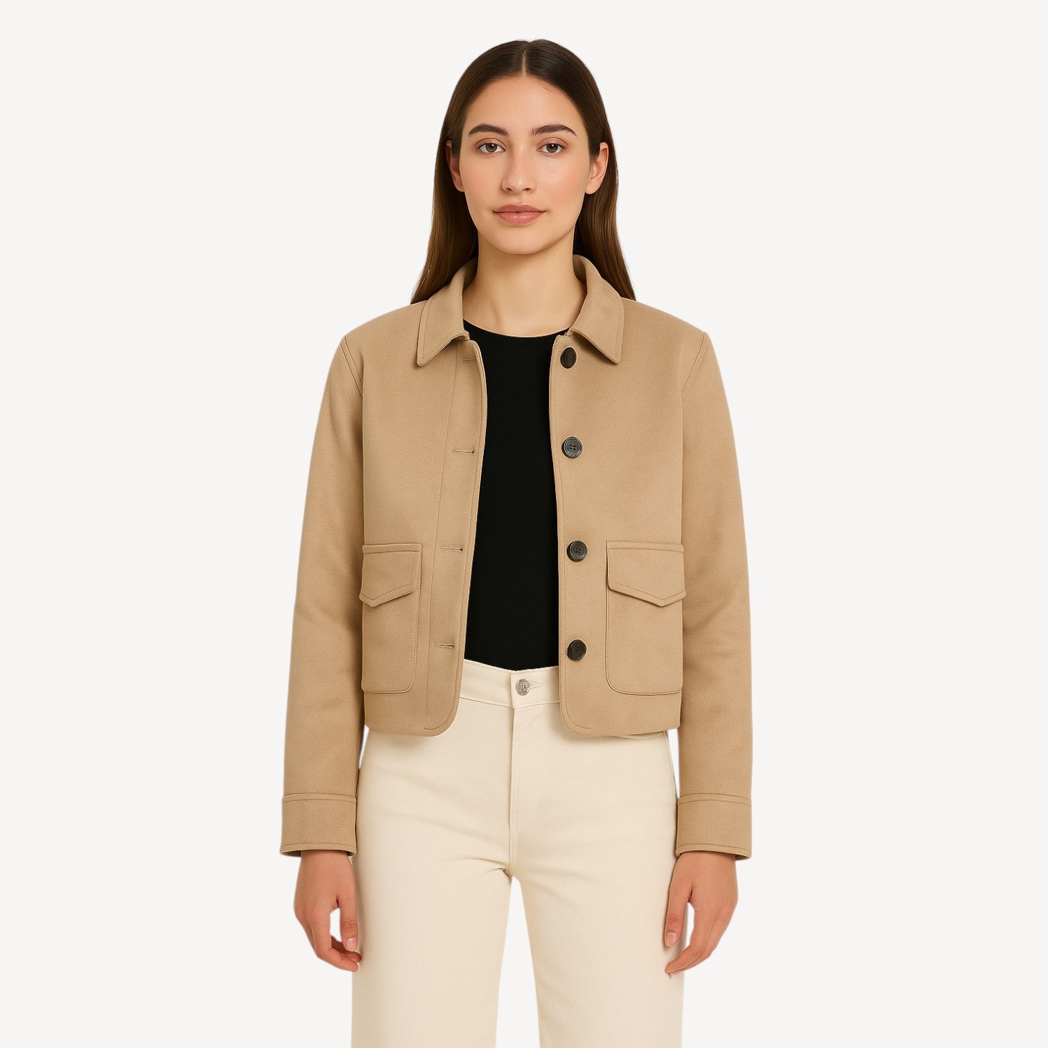 Beige Suede Flap Jacket
