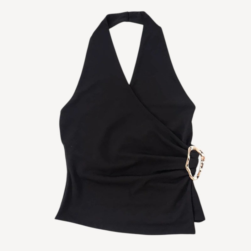 Black Halter Wrap Top