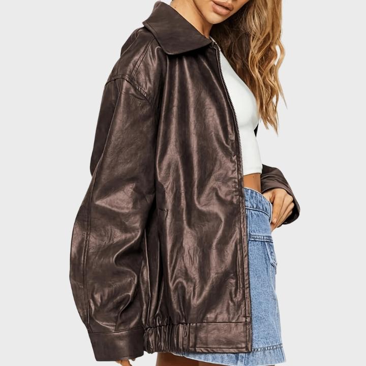 Women’s Classic Brown Zip-Up Leather Jacket