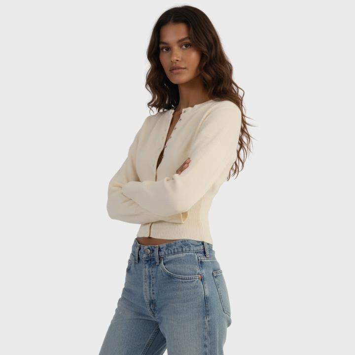 Women's Modern Slim-Fit Button Front Cropped Cardigan