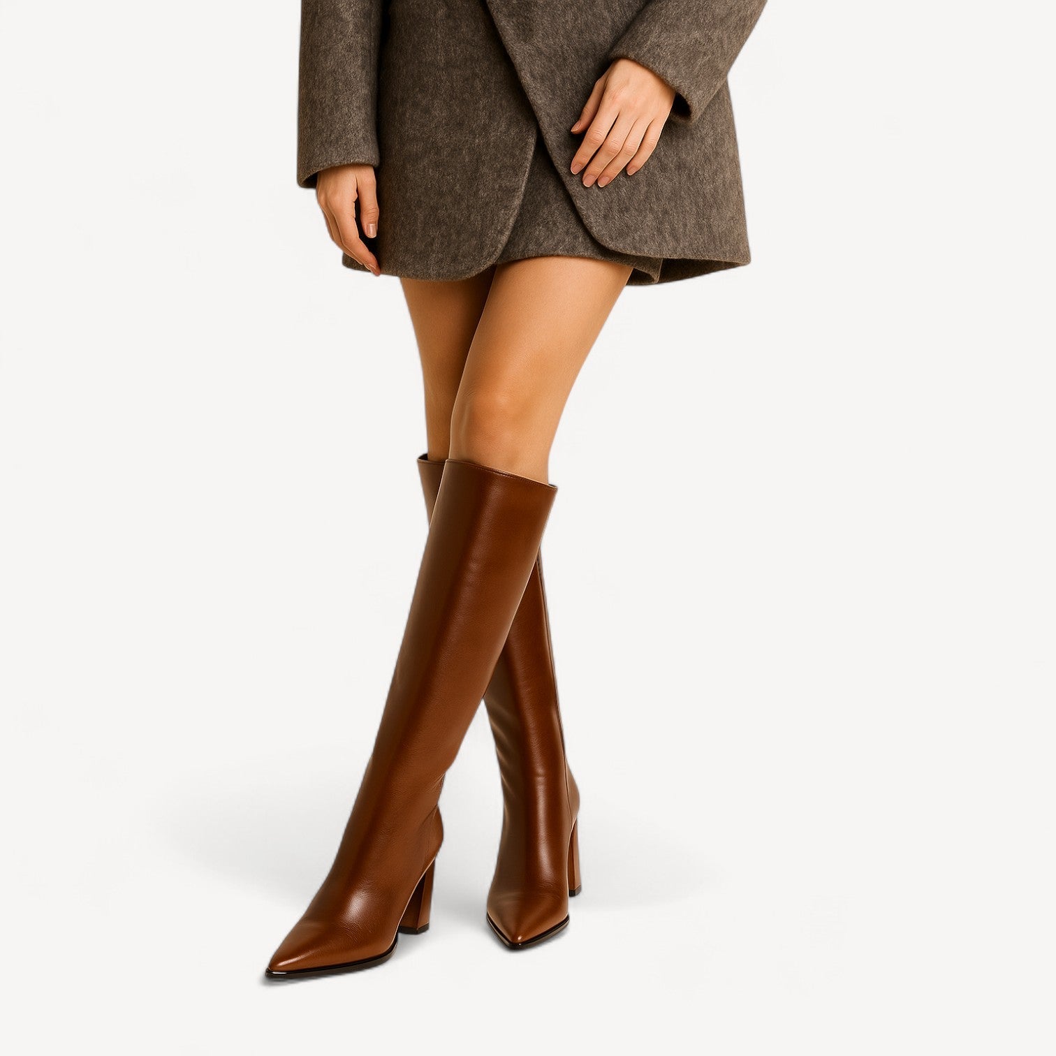 Block Heel Leather Boots