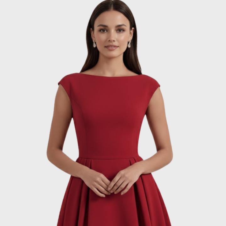 Women's Elegant A-Line Pleated Skirt Midi Dress