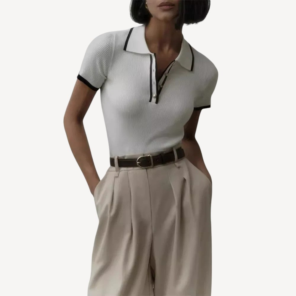 Ribbed Knit Polo Shirt