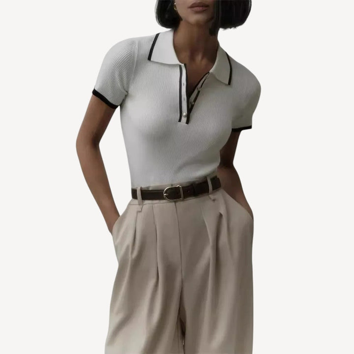 Ribbed Knit Polo Shirt