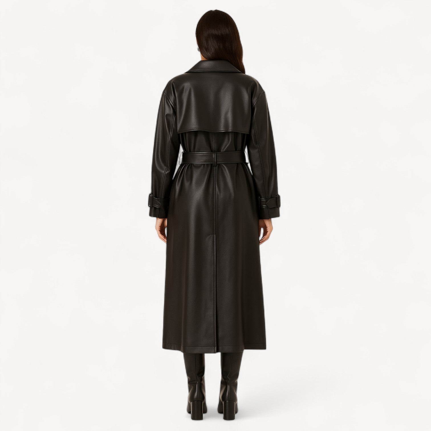 Long Black Leather Trench