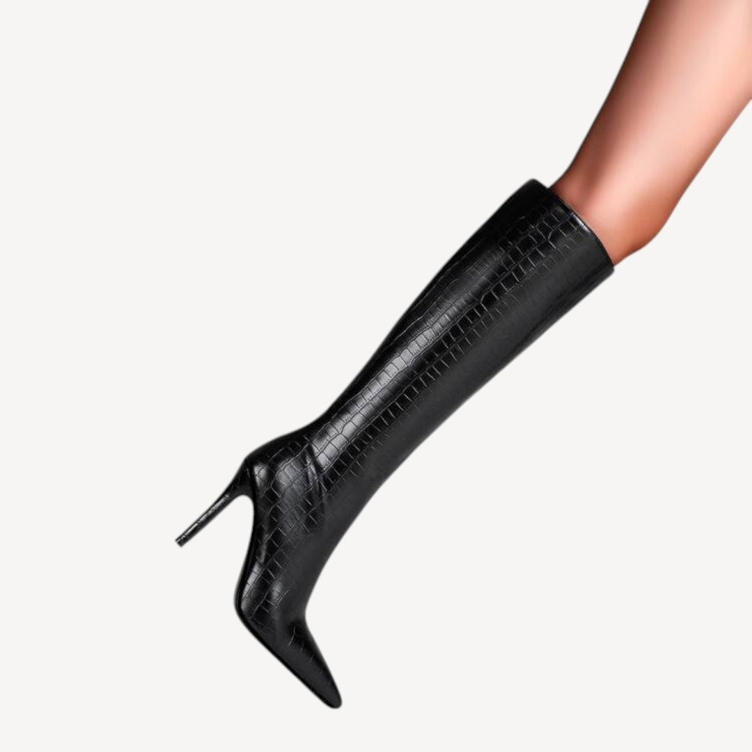 Black Croc Stiletto Boots