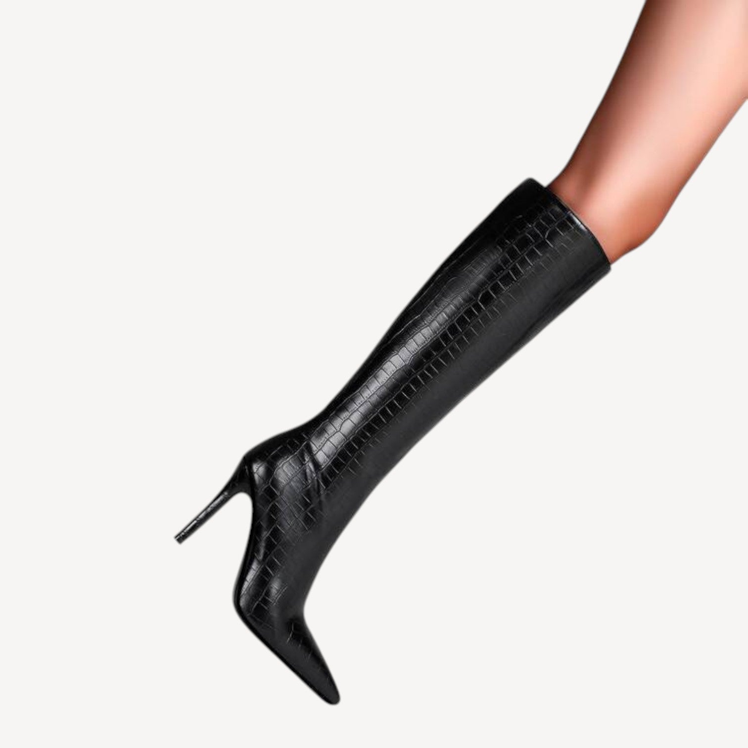 Black Croc Stiletto Boots