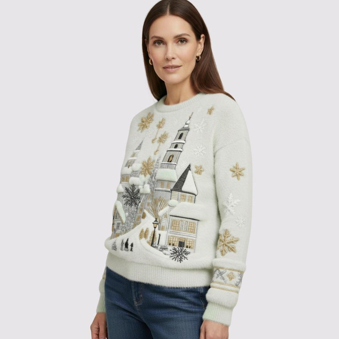 Elara - Snowfall Village Embroidered Plush Jumper