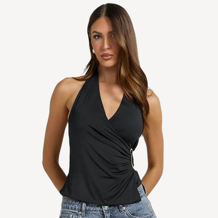 Black Halter Wrap Top