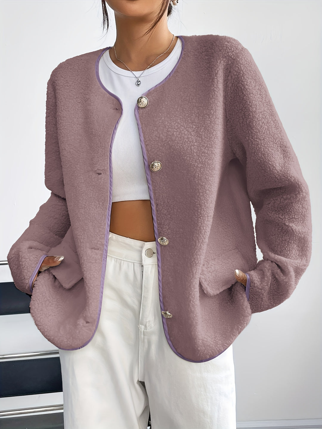 Avyona Elegant Button-Front Texture Jacket