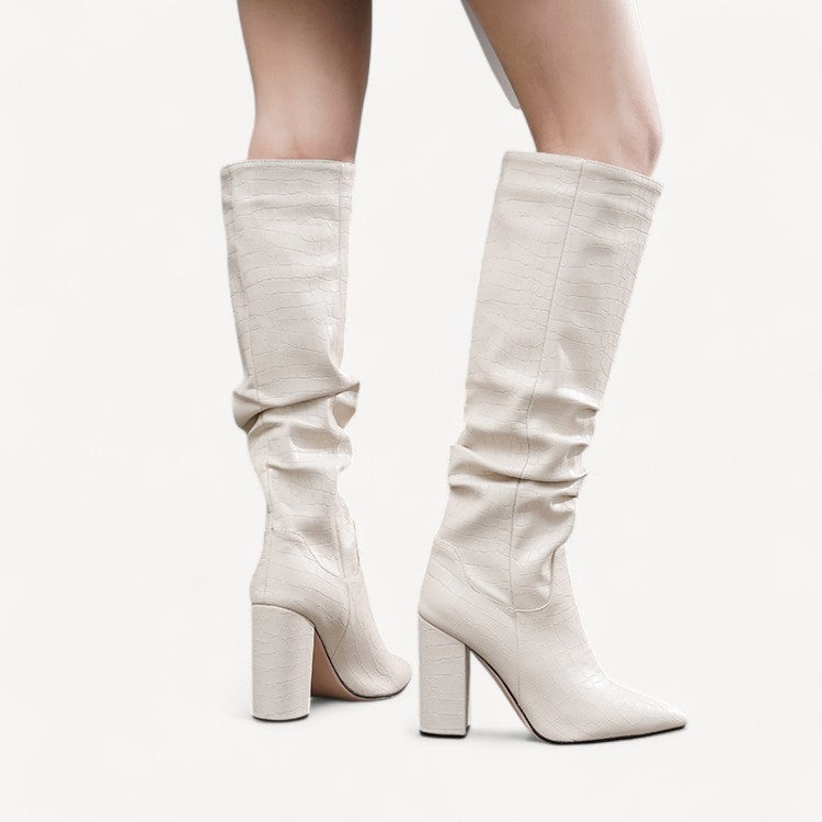 Croc-Embossed Vegan Knee Boots