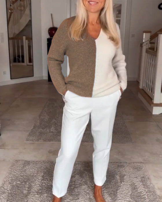 Two-Tone V-Neck Cardigan