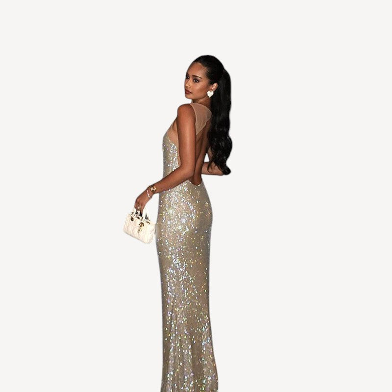 Silver Sequin Spaghetti Dress