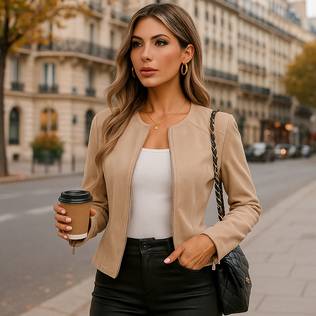 Beige Suede Zip Jacket