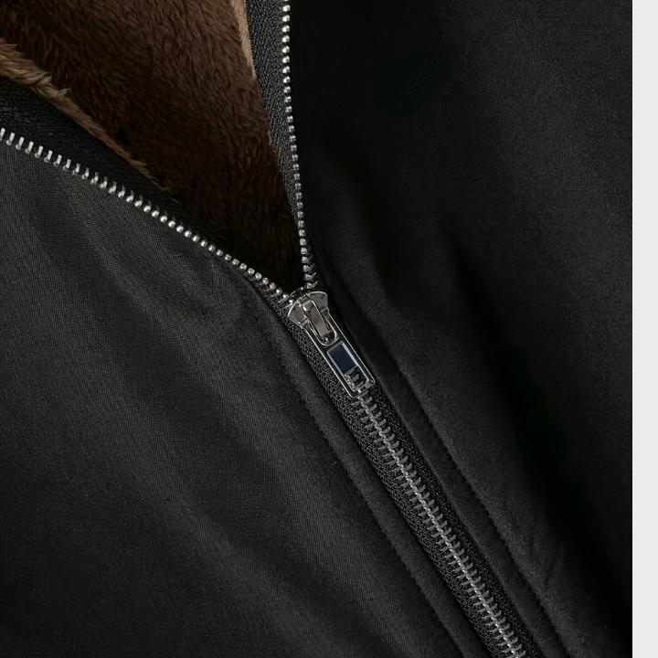 Women’s Elegant Black Plush-Lined Hooded Long Coat