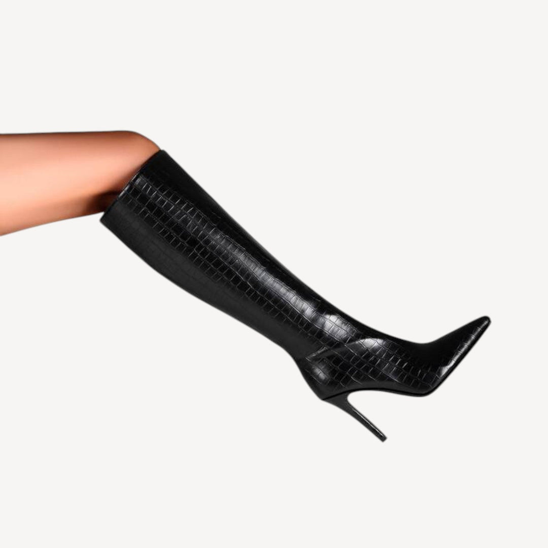 Black Croc Stiletto Boots