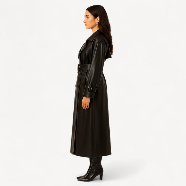 Long Black Leather Trench
