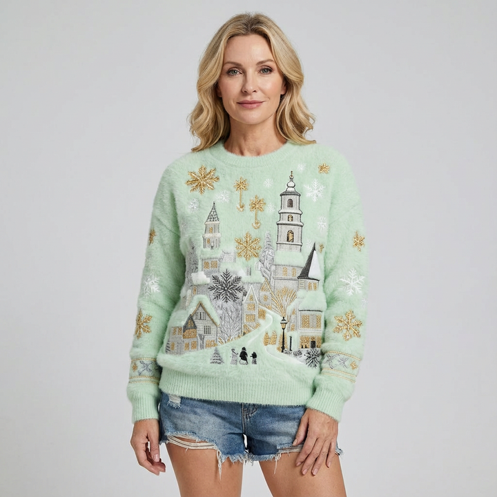 Elara - Snowfall Village Embroidered Plush Jumper