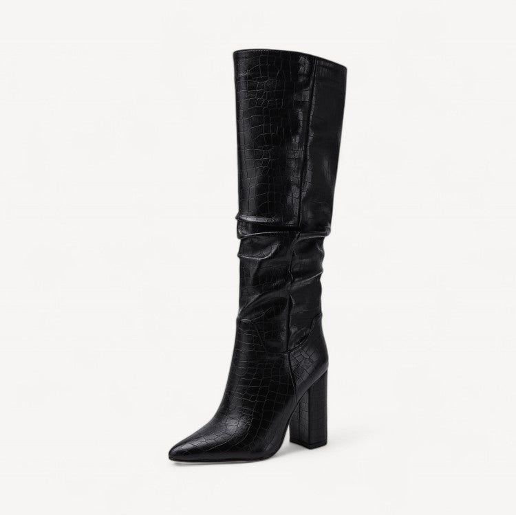 Croc-Embossed Vegan Knee Boots