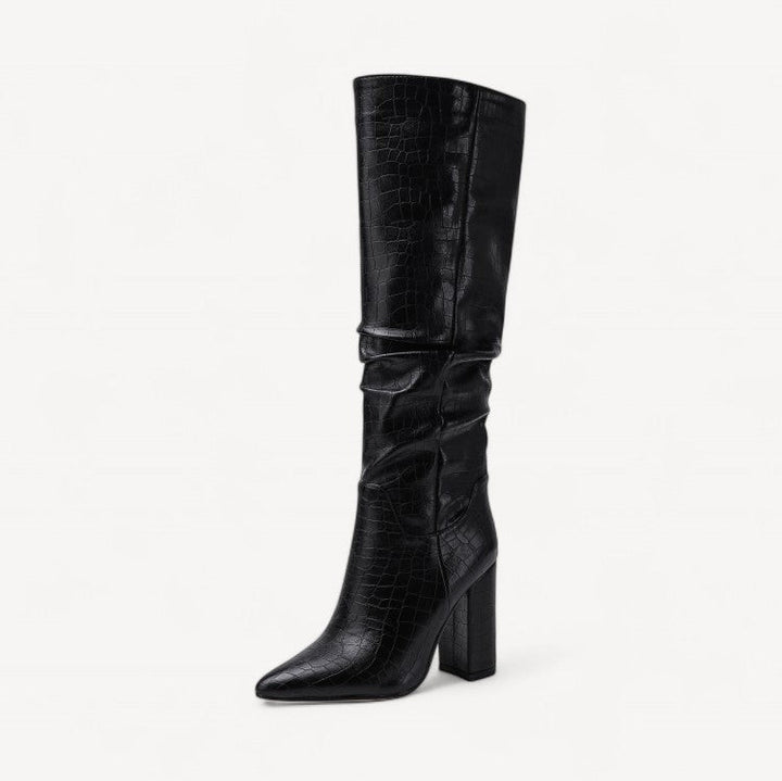 Croc-Embossed Vegan Knee Boots