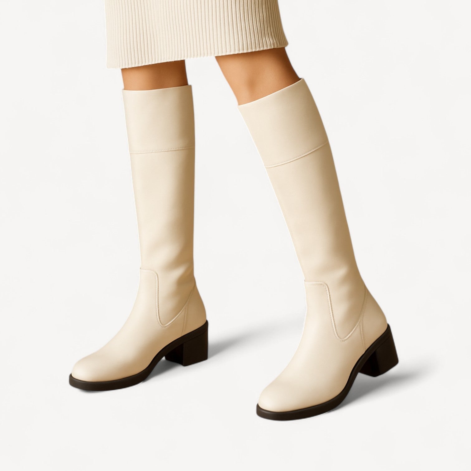 Leather Block Heel Boots