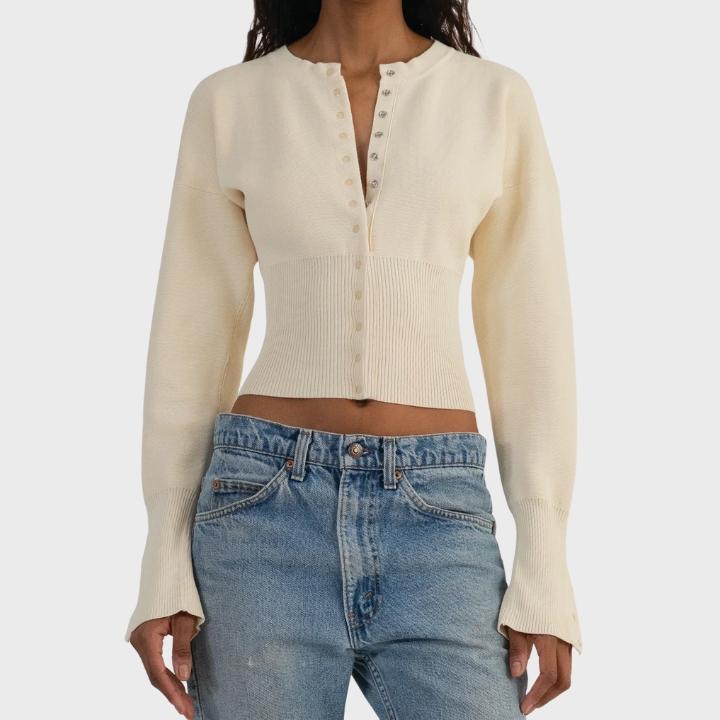 Women's Modern Slim-Fit Button Front Cropped Cardigan