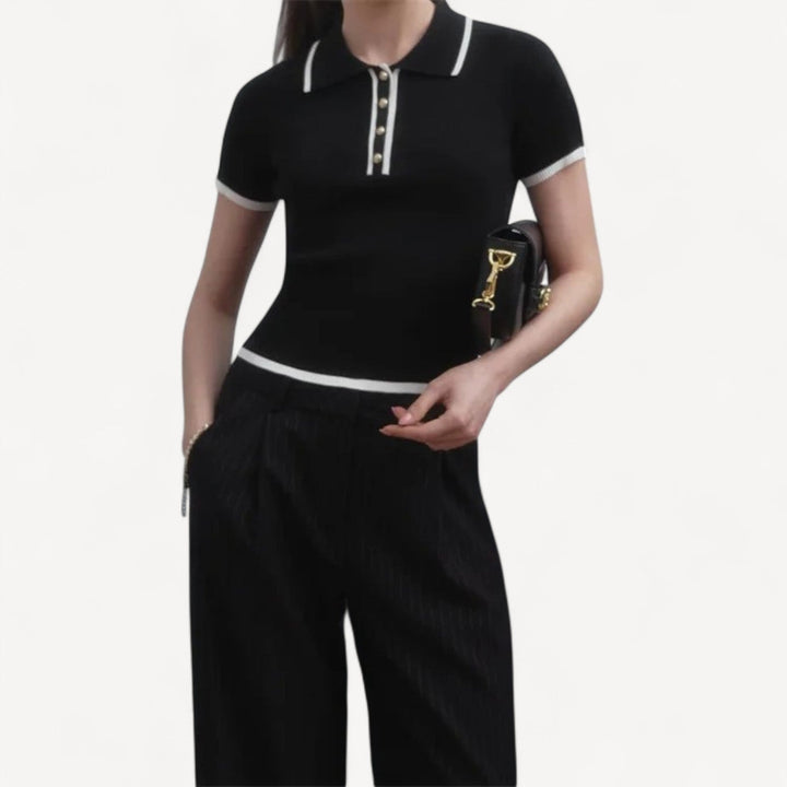Ribbed Knit Polo Shirt