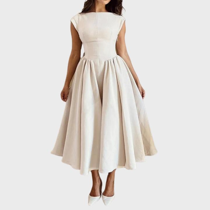 Women's Elegant A-Line Pleated Skirt Midi Dress