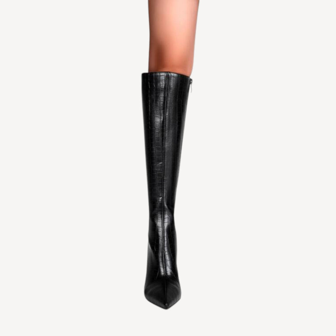 Black Croc Stiletto Boots