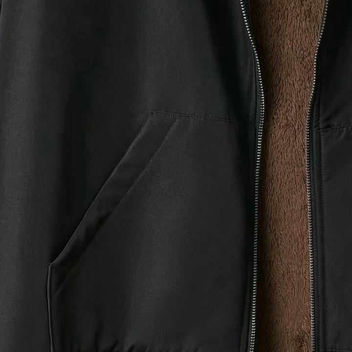 Women’s Elegant Black Plush-Lined Hooded Long Coat