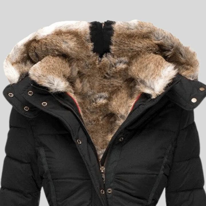 Women’s Long Sleeve Puffer Coat with Soft Fur Lining